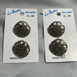 4 Vintage Le Bouton Buttons Antique Gold Repousse Style 7/8" Made In Italy